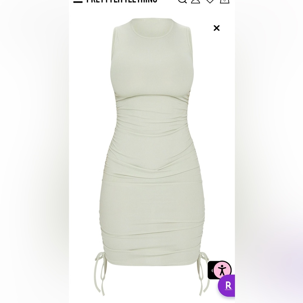 Sage Green Rib Ruched Side Sleeveless Bodycon Dress